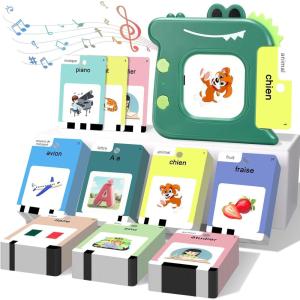 420 Cartes Éducatives Parlantes, Jeu de Cartes Flash Montessori Français, Jeux Educatif Pédagogique avec Sons pour Jouet Enfants 3-6 Ans, pour Apprentissage Préscolaire 10 FR Chansons(420 Mots Français Crocodile Vert)