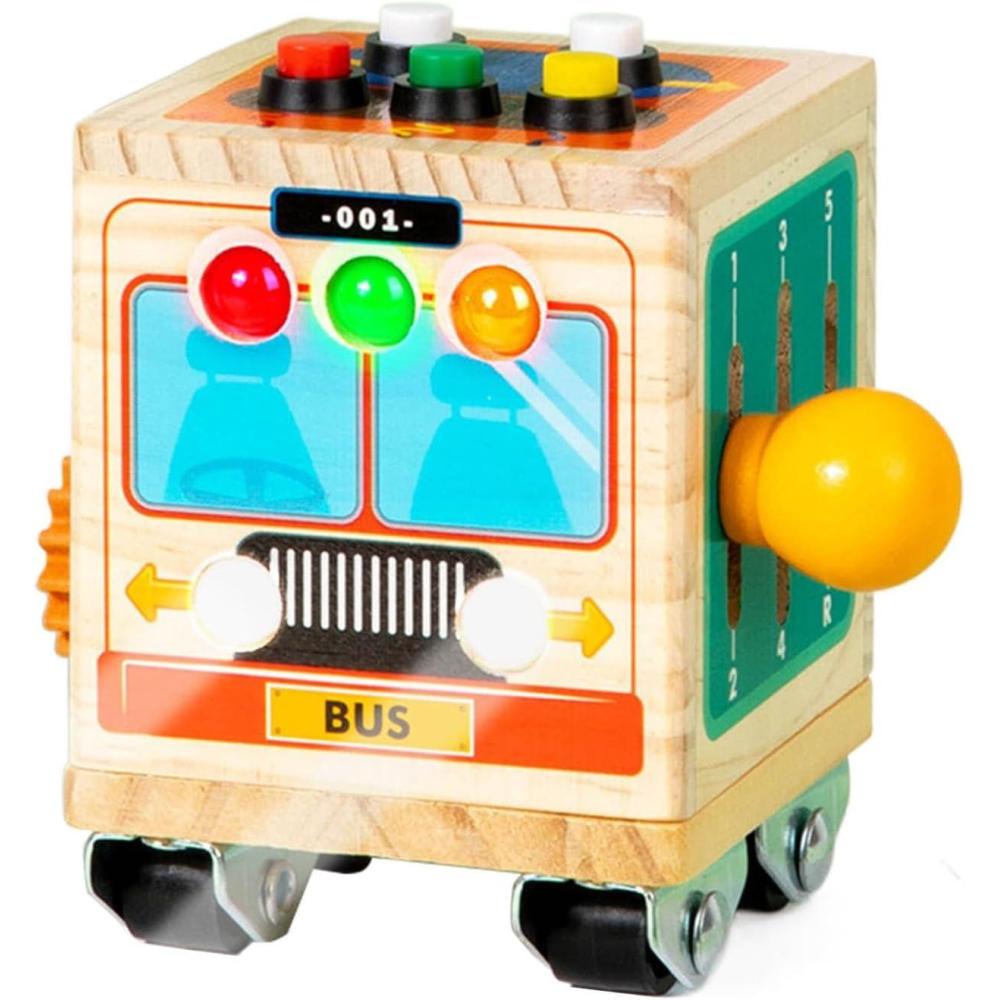 imageweiting Centre dactivits en Bois Cube dactivits en Bois Jouets sensoriels dactivit en Bois de Bus avec lumire Jouets dapprentissage prscolaire pour garons et Filles de 1 2 et 3 Ans