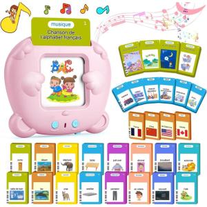 510 Mots Carte Parlante Montessori en Français, Cartes Flash Parlantes Français pour Enfants, Carte Apprentissage Mot Bébé, Jouet Éducatif Enfants pour Cadeau de Fille ou Garcon de 2 à 6 Ans-Bleu(510 Mots Français Rose)