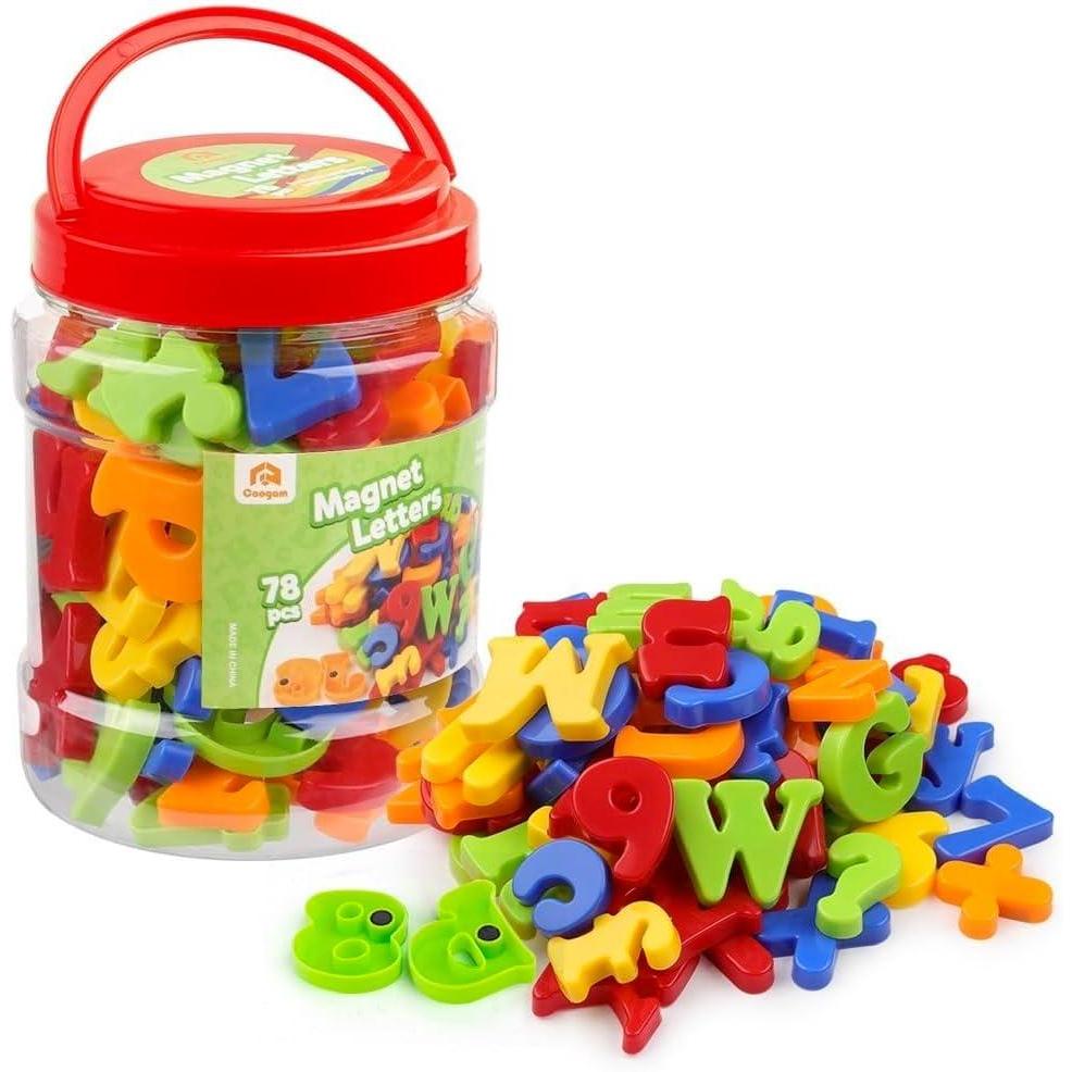 imageCoogam Magntiques Lettres et Chiffres pour Les Enfants Symboles Mathmatiques Alphabet Majuscule Minuscule Alphabtique Aimants de Frigo Jouet ducatif pour Apprentissage Prscolaire le 78 Pcs