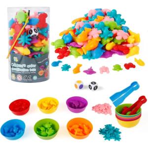 56pcs Jeux Montessori 2 3 4 5 Ans, Jouet pour Comptage et Tri, Jeu de Tri Motricité Fine Jouet Educatif Enfants Classification des Couleurs (Animaux Marins)(Animaux Marins 1)