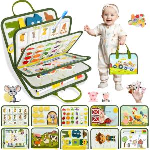 10 en 1 Française Busy Board Jouet Montessori 2 Ans, Ferme Jouets Montessori Enfants Motricité Fine et Jouet Éducatif Sensoriel Préscolaire, Cadeau pour Enfants Garçon Fille 1 2 3 4 5 Ans(English Farm)