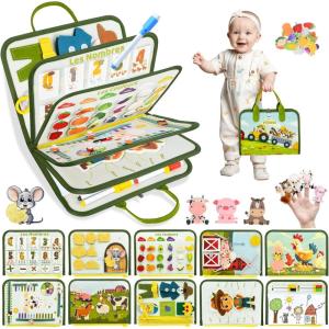 10 en 1 Française Busy Board Jouet Montessori 2 Ans, Ferme Jouets Montessori Enfants Motricité Fine et Jouet Éducatif Sensoriel Préscolaire, Cadeau pour Enfants Garçon Fille 1 2 3 4 5 Ans(FERME)