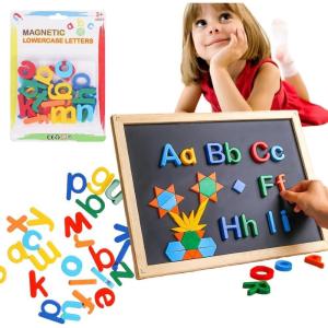 48 PCS Jouet Frigo Éducatif Magnétique de Motif Géométriques Jouet Magnétique Jeu Éducatif pour Apprentissage Aimants pour Préscolaire Aimants Créatifs(lettre minuscule)