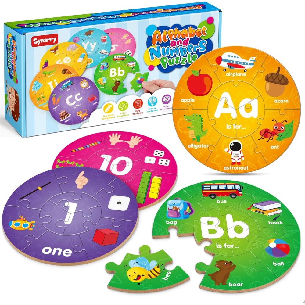 imageSYNARRY Puzzles en Bois avec Chiffres et Alphabet pour Enfants de 3 5 Ans Apprentissage ABC pour Les ToutPetits Puzzles de Lettres prscolaires Jouets ducatifs Cadeaux pour 4 5 6 7 8 Ans