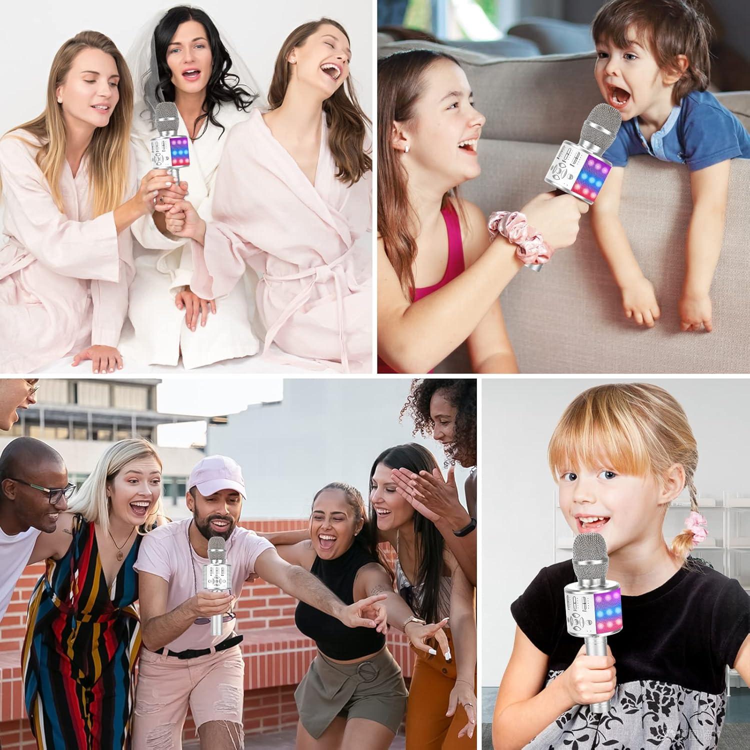 imageAnkuka Microphone sans Fil Karaok Micro Karaoke Enfant avec Lumires LED de Danse Microphone Bluetooth pour Enfants Fille Garcon pour Fte Chanter Ide Cadeau de Nol Anniversaire OrKP06Argent
