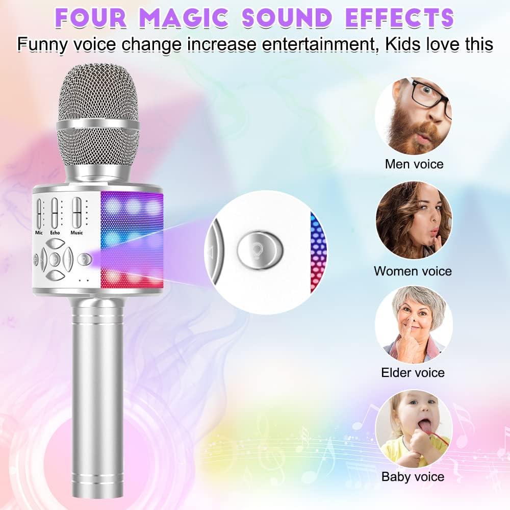 imageAnkuka Microphone sans Fil Karaok Micro Karaoke Enfant avec Lumires LED de Danse Microphone Bluetooth pour Enfants Fille Garcon pour Fte Chanter Ide Cadeau de Nol Anniversaire OrKP06Argent