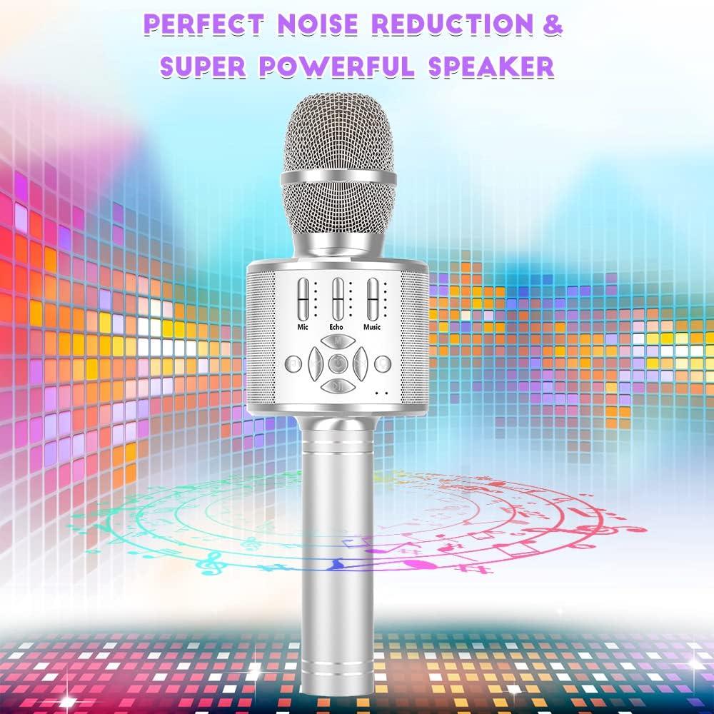 imageAnkuka Microphone sans Fil Karaok Micro Karaoke Enfant avec Lumires LED de Danse Microphone Bluetooth pour Enfants Fille Garcon pour Fte Chanter Ide Cadeau de Nol Anniversaire OrKP06Argent