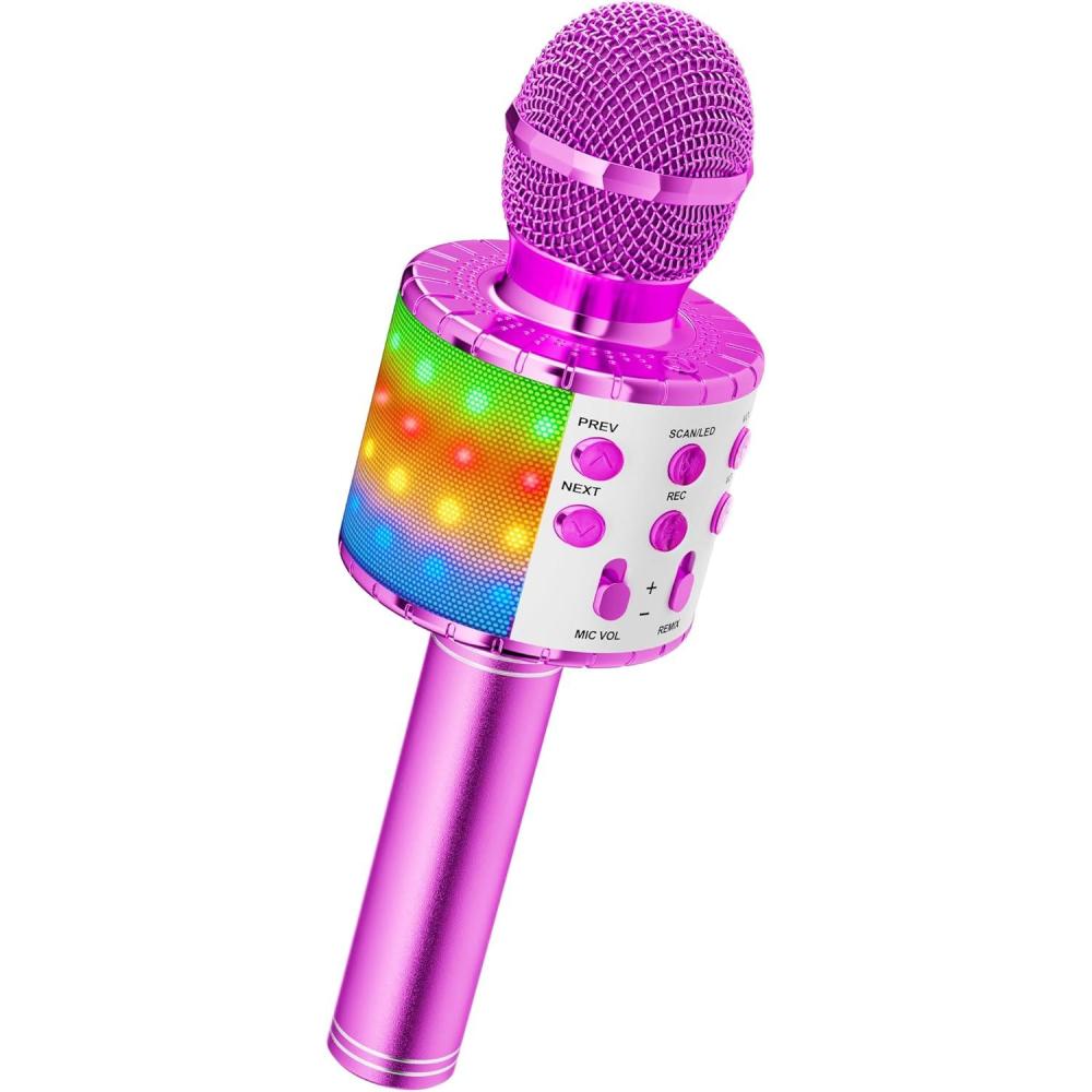 imageAnkuka Microphone sans Fil Karaok Micro Karaoke Enfant avec Lumires LED de Danse Microphone Bluetooth pour Enfants Fille Garcon pour Fte Chanter Ide Cadeau de Nol Anniversaire OrAp05violet