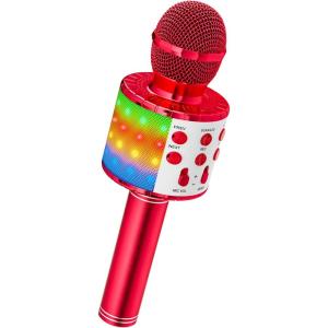 Ankuka Microphone sans Fil Karaoké, Micro Karaoke Enfant avec Lumières LED de Danse, Microphone Bluetooth pour Enfants Fille Garcon pour Fête Chanter Idée Cadeau de Noël Anniversaire Or(Ap05-rouge)