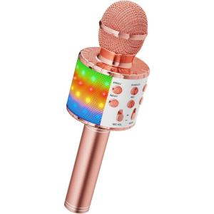 Ankuka Microphone sans Fil Karaoké, Micro Karaoke Enfant avec Lumières LED de Danse, Microphone Bluetooth pour Enfants Fille Garcon pour Fête Chanter Idée Cadeau de Noël Anniversaire Or(Ap05-rose)
