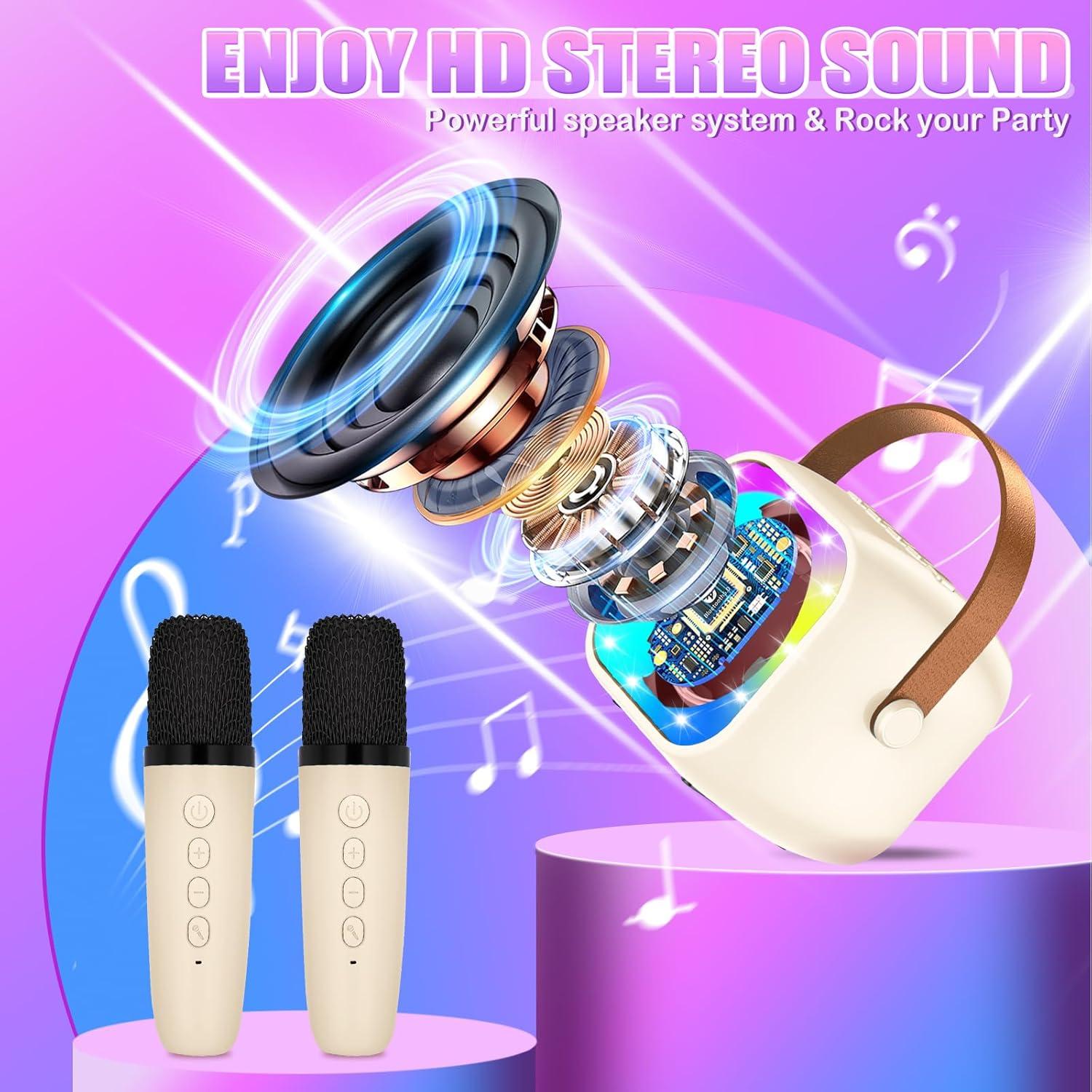 imageKaraoke Enfant avec 2 Microphones Microphone Karaok sans Fil HautParleur Bluetooth avec Micro Jouet de Machine Karaok avec LED Lumire pour Enfant Adulte Fille Cadeau ChanterWhite2Mic