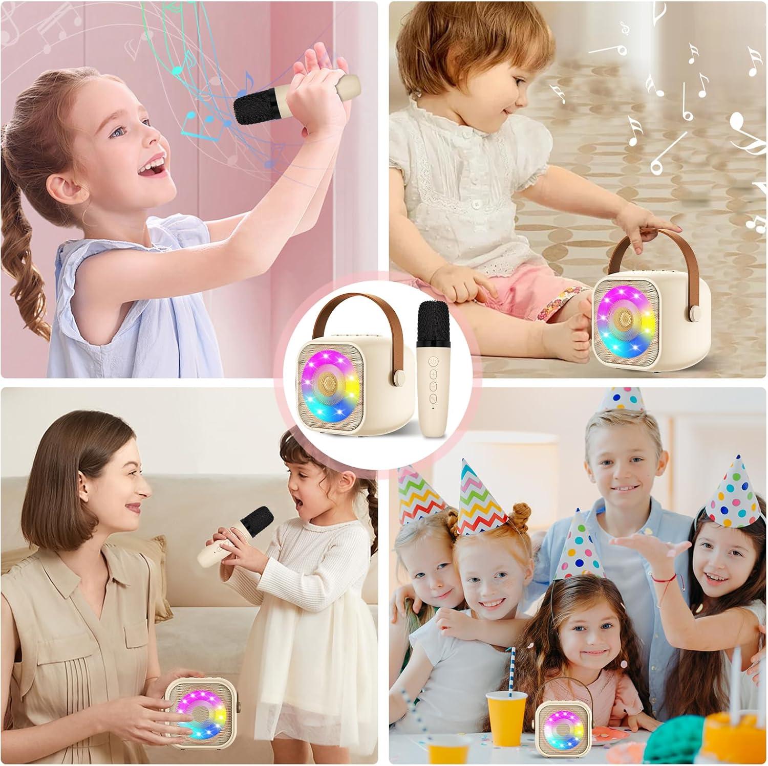 imageKaraoke Enfant avec 2 Microphones Microphone Karaok sans Fil HautParleur Bluetooth avec Micro Jouet de Machine Karaok avec LED Lumire pour Enfant Adulte Fille Cadeau ChanterWhite2Mic
