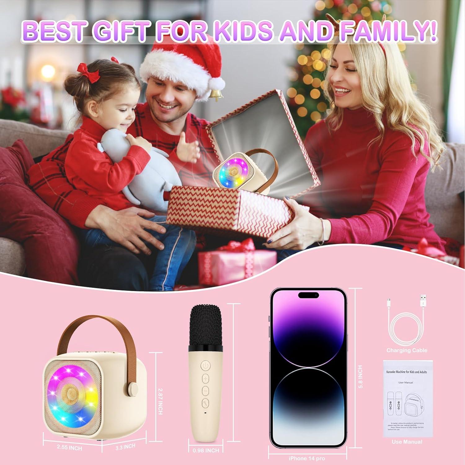 imageKaraoke Enfant avec 2 Microphones Microphone Karaok sans Fil HautParleur Bluetooth avec Micro Jouet de Machine Karaok avec LED Lumire pour Enfant Adulte Fille Cadeau ChanterWhite2Mic