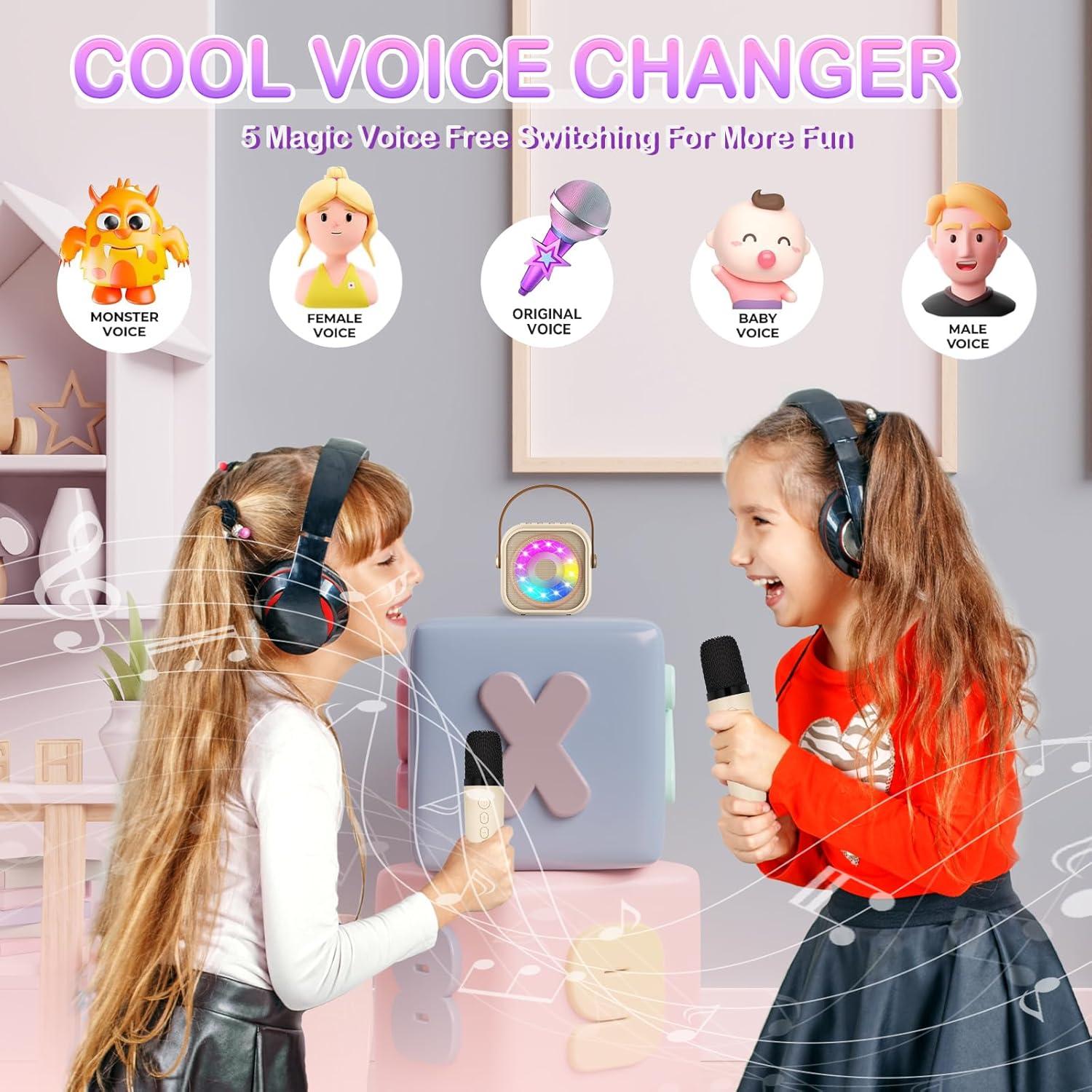 imageKaraoke Enfant avec 2 Microphones Microphone Karaok sans Fil HautParleur Bluetooth avec Micro Jouet de Machine Karaok avec LED Lumire pour Enfant Adulte Fille Cadeau ChanterWhite2Mic