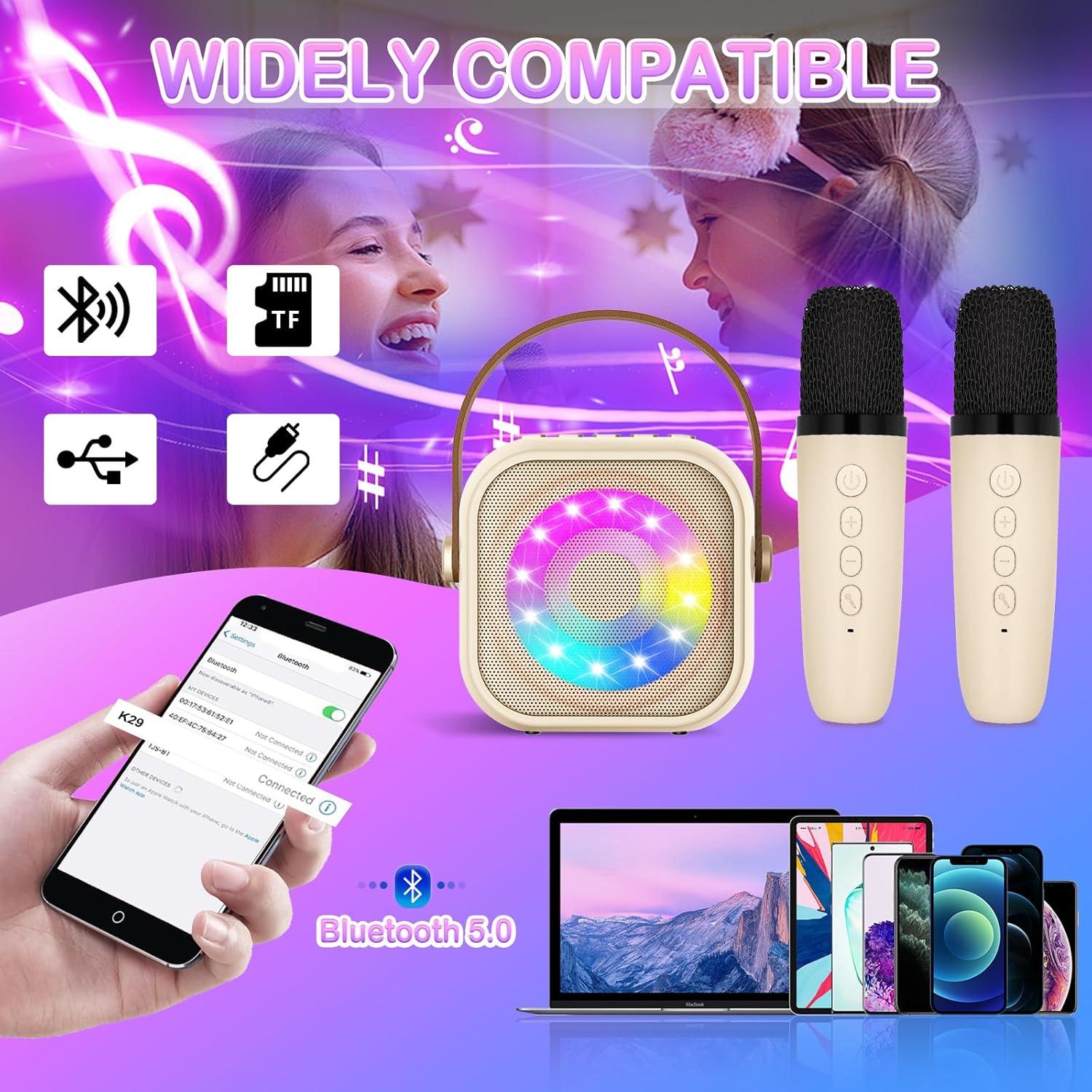 imageKaraoke Enfant avec 2 Microphones Microphone Karaok sans Fil HautParleur Bluetooth avec Micro Jouet de Machine Karaok avec LED Lumire pour Enfant Adulte Fille Cadeau ChanterWhite2Mic