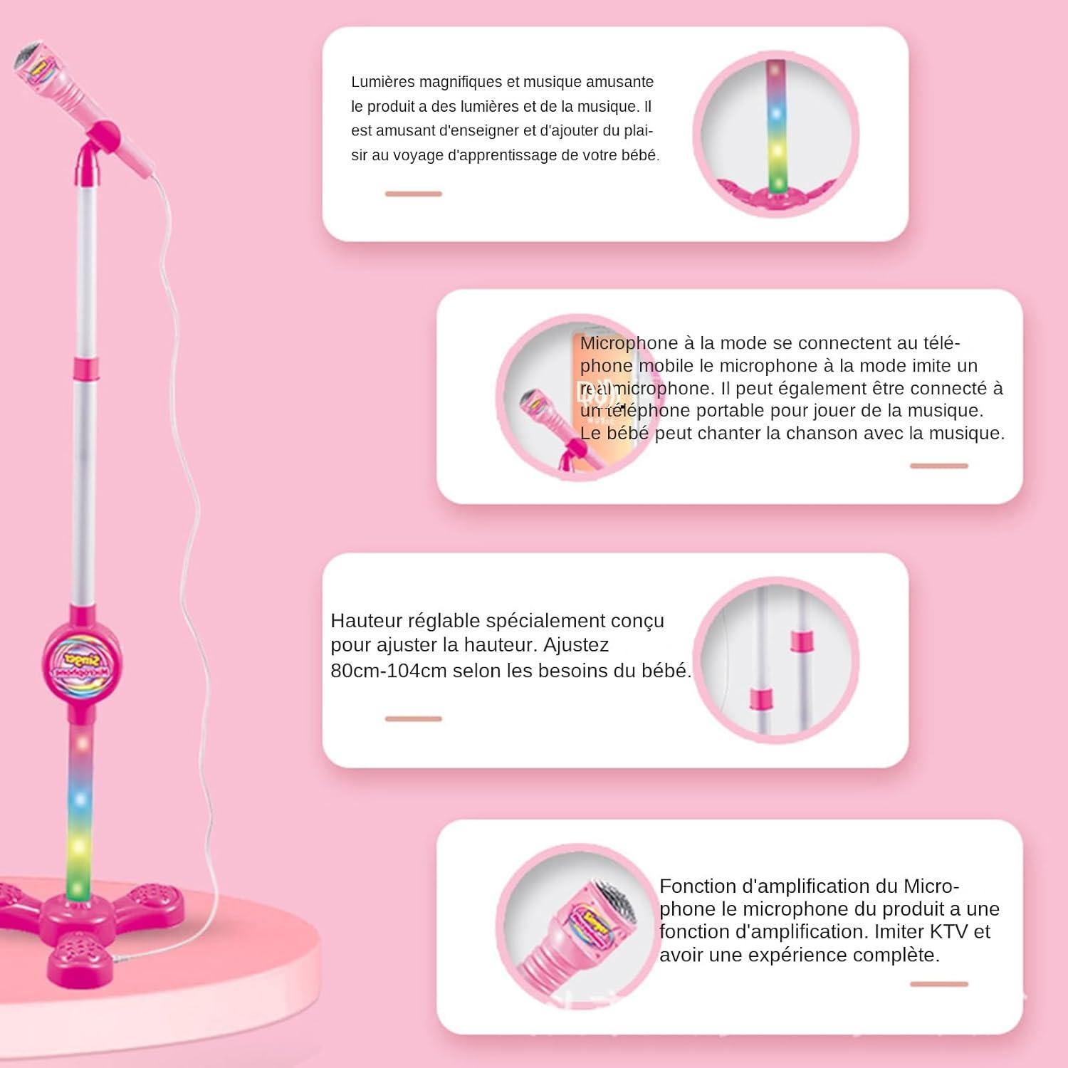 imagePied De Microphone pourMicrophone sur Pied pour Jouet Color avec Support MicroPhone Musical avec Fonction ConnectableOutil De Performance Cratif Filles Garons Et