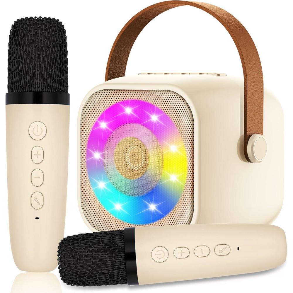 imageKaraoke Enfant avec 2 Microphones Microphone Karaok sans Fil HautParleur Bluetooth avec Micro Jouet de Machine Karaok avec LED Lumire pour Enfant Adulte Fille Cadeau ChanterWhite2Mic