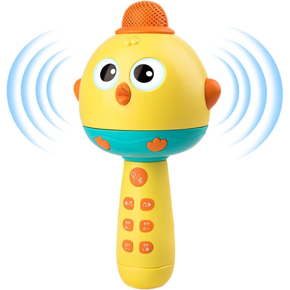 imageMicrophone Jouet pourHautParleur Portable 2 en 1 Forme Poule Jouet Musical Rechargeable avec Lumires LED Idee Cadeau Anniversaire Noel Fetes Familiales pour Garcons et FillesJaune