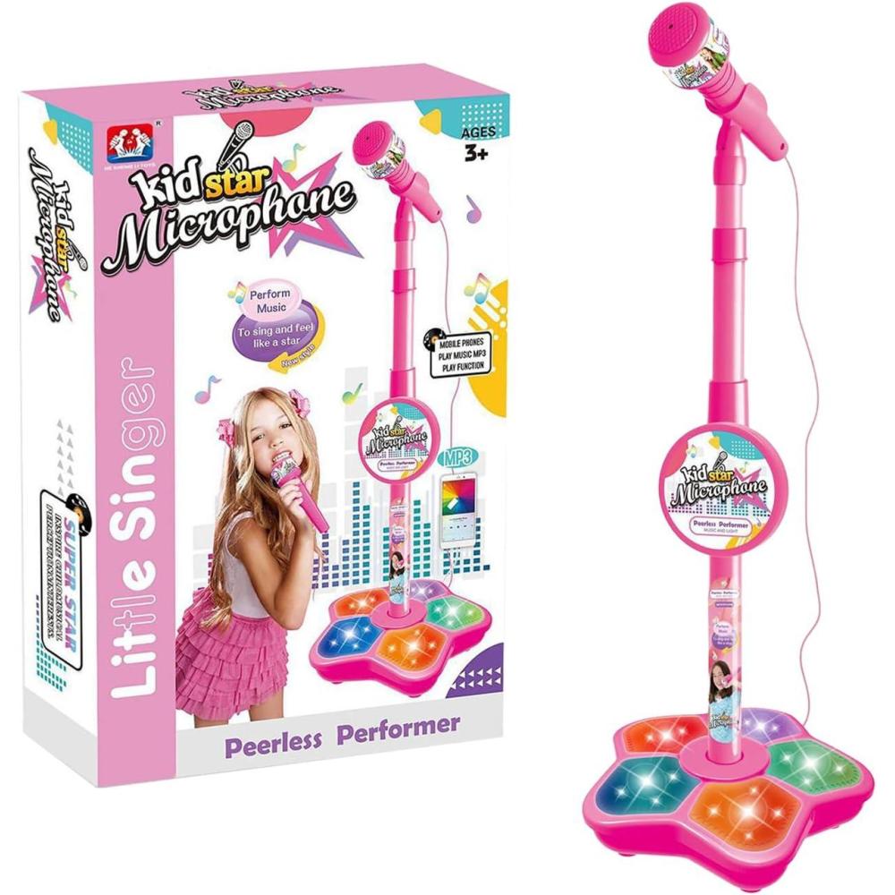 imageMicrophone avec Support Jouet Microphone Karaok pour Enfant avec Support Rglable Et Lumire Colore Jouet De Chant Musical pour Cadeau danniversaire Et De VacancesRouge
