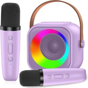 Karaoke Enfant avec 2 Microphones, Microphone Karaoké sans Fil, Haut-Parleur Bluetooth avec Micro, Jouet de Machine Karaoké avec LED Lumière pour Enfant Adulte Fille Cadeau Chanter(Violet-2Mic)
