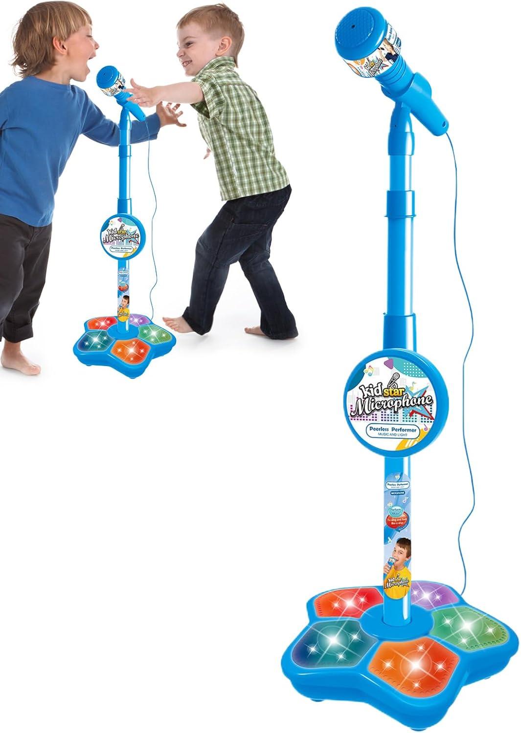 imageJouet Microphone Karaok pour Enfant avec Support Rglable Et Lumire ColoreJouet De Chant Musical pour EnfantBlue