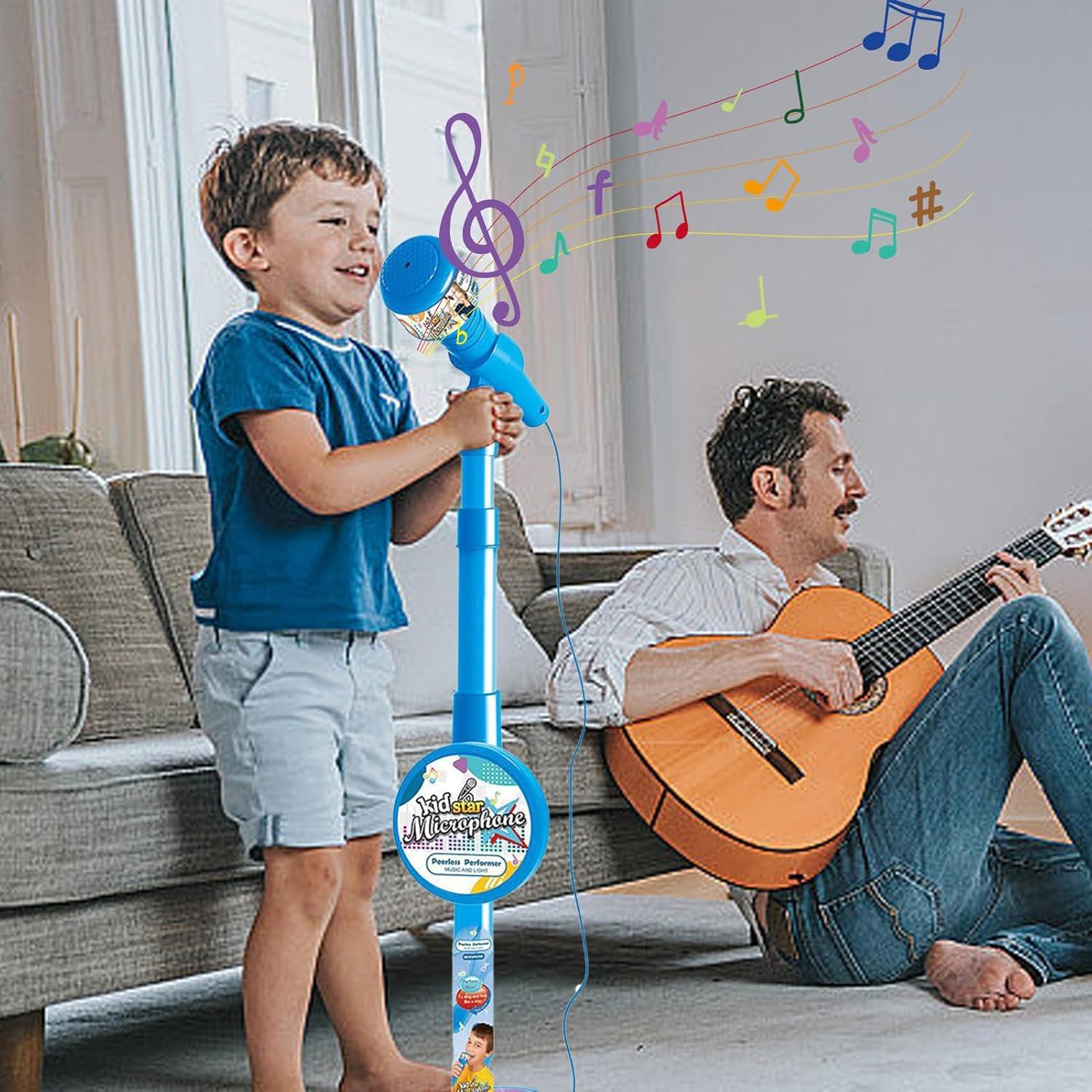 imageJouet Microphone Karaok pour Enfant avec Support Rglable Et Lumire ColoreJouet De Chant Musical pour EnfantBlue