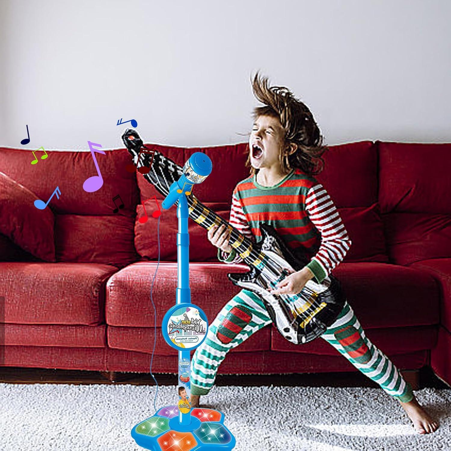 imageJouet Microphone Karaok pour Enfant avec Support Rglable Et Lumire ColoreJouet De Chant Musical pour EnfantBlue