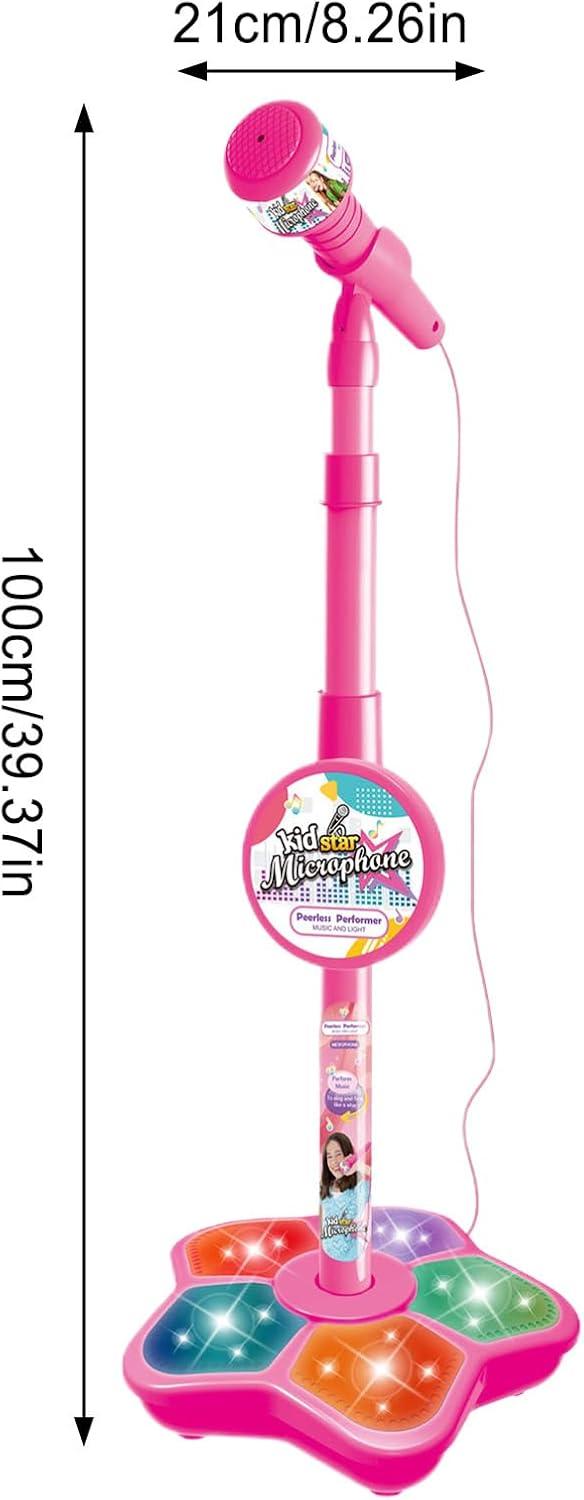 imageJouet Microphone Karaok pour Enfant avec Support Rglable Et Lumire ColoreJouet De Chant Musical pour EnfantRed