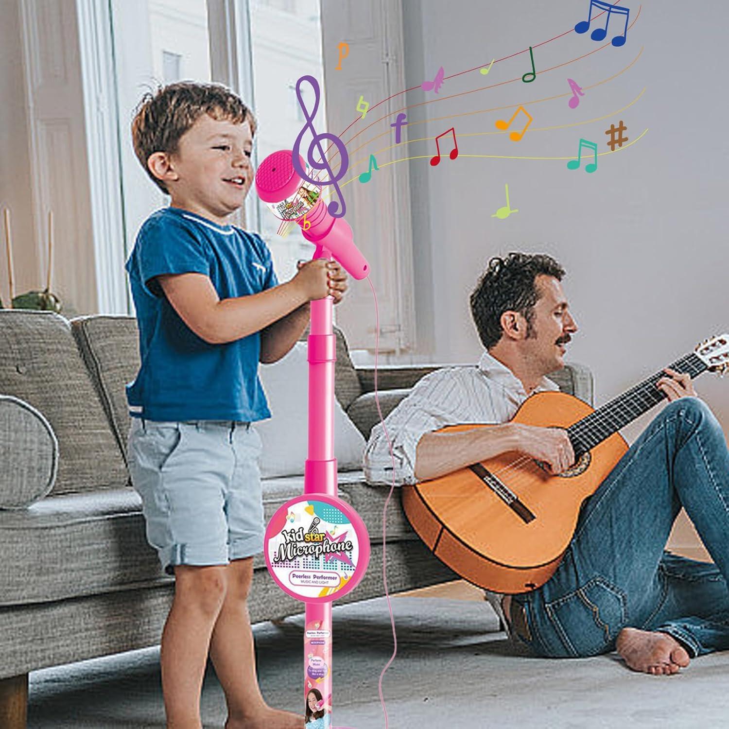 imageJouet Microphone Karaok pour Enfant avec Support Rglable Et Lumire ColoreJouet De Chant Musical pour EnfantRed