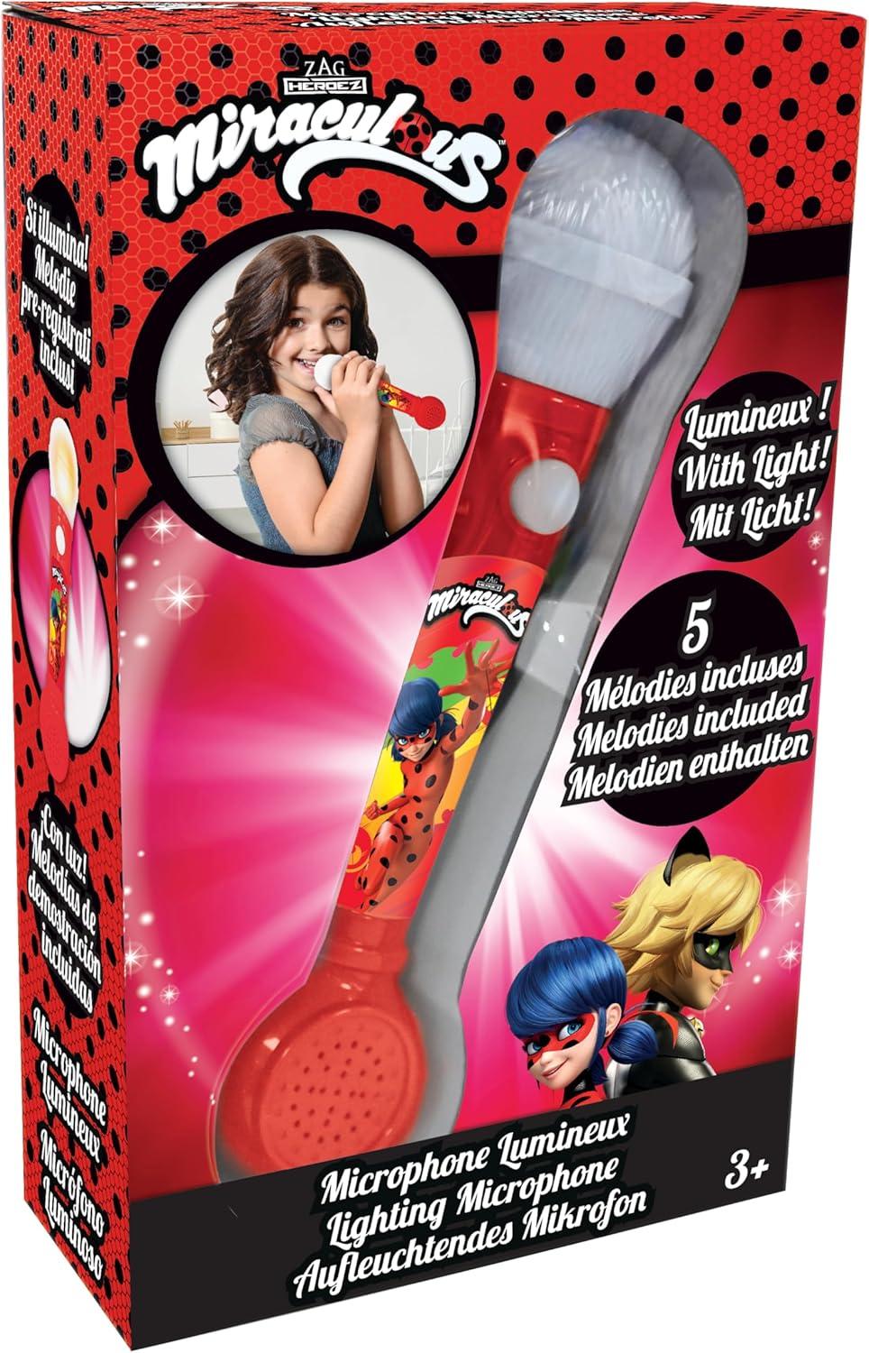 imageLexibook Miraculous Ladybug Chat Noir Microphone Lumineux pour Enfant Jeu Musical HautParleur intgr Effets Lumineux mlodies de dmonstration incluses Rouge MIC80MI