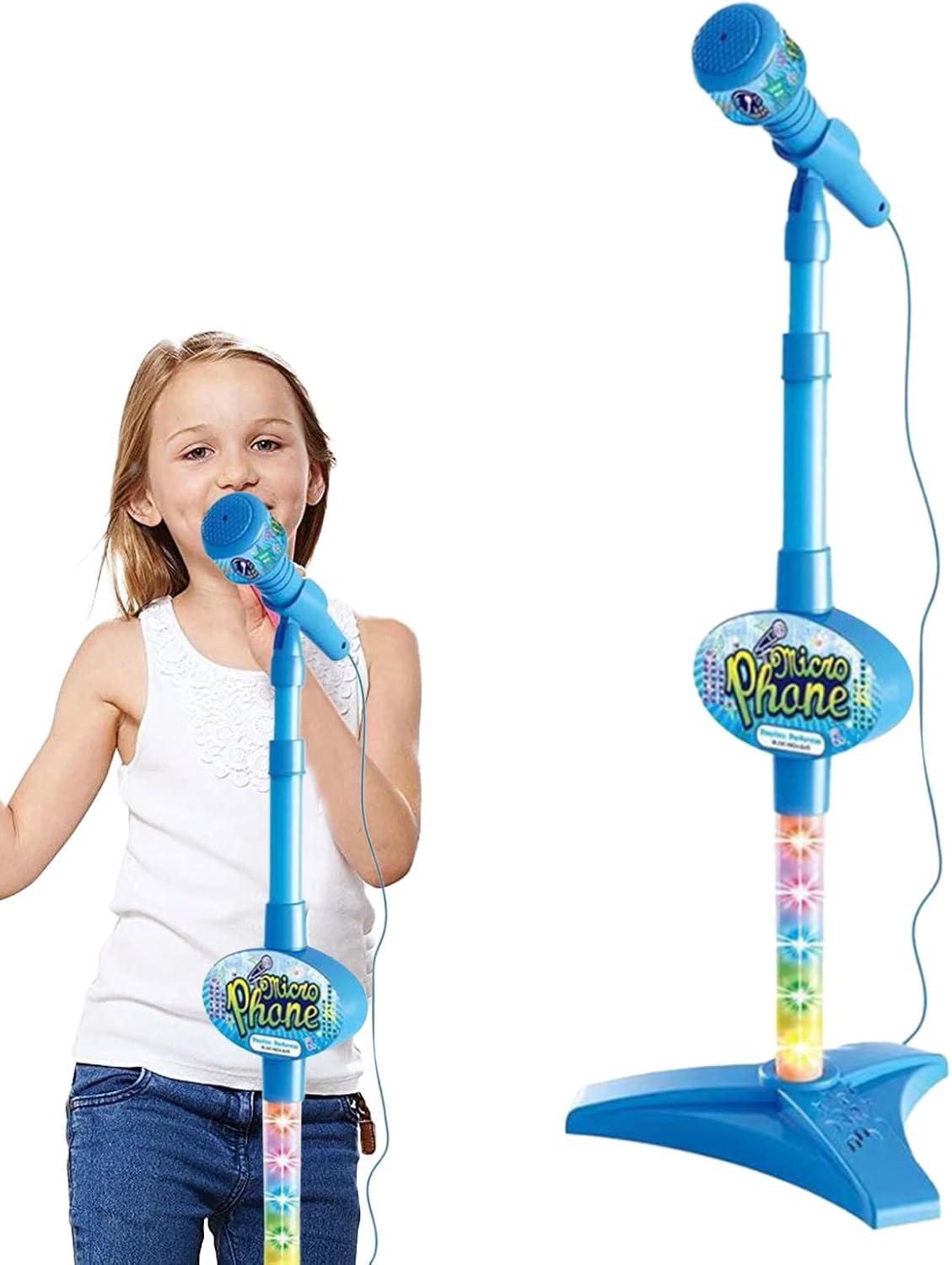 imageMicrophone pour ToutPetits Jouet de karaok sur Pied rglable de 88 cm Microphone Chantant pour avec lumires de scne Clignotantes Unit de Jeu Musical Divertissement interactif amusanBlue