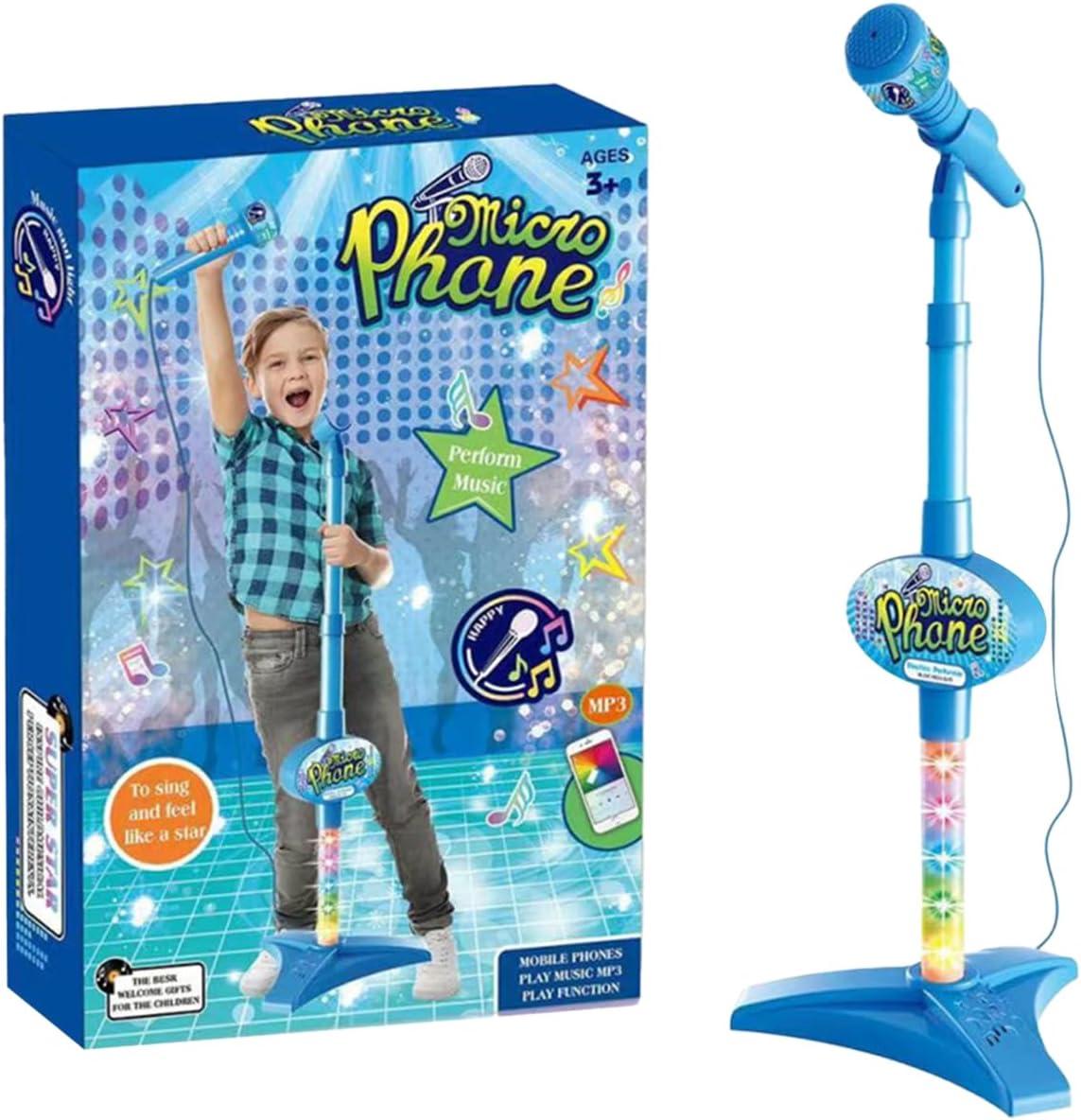 imageMicrophone pour ToutPetits Jouet de karaok sur Pied rglable de 88 cm Microphone Chantant pour avec lumires de scne Clignotantes Unit de Jeu Musical Divertissement interactif amusanBlue