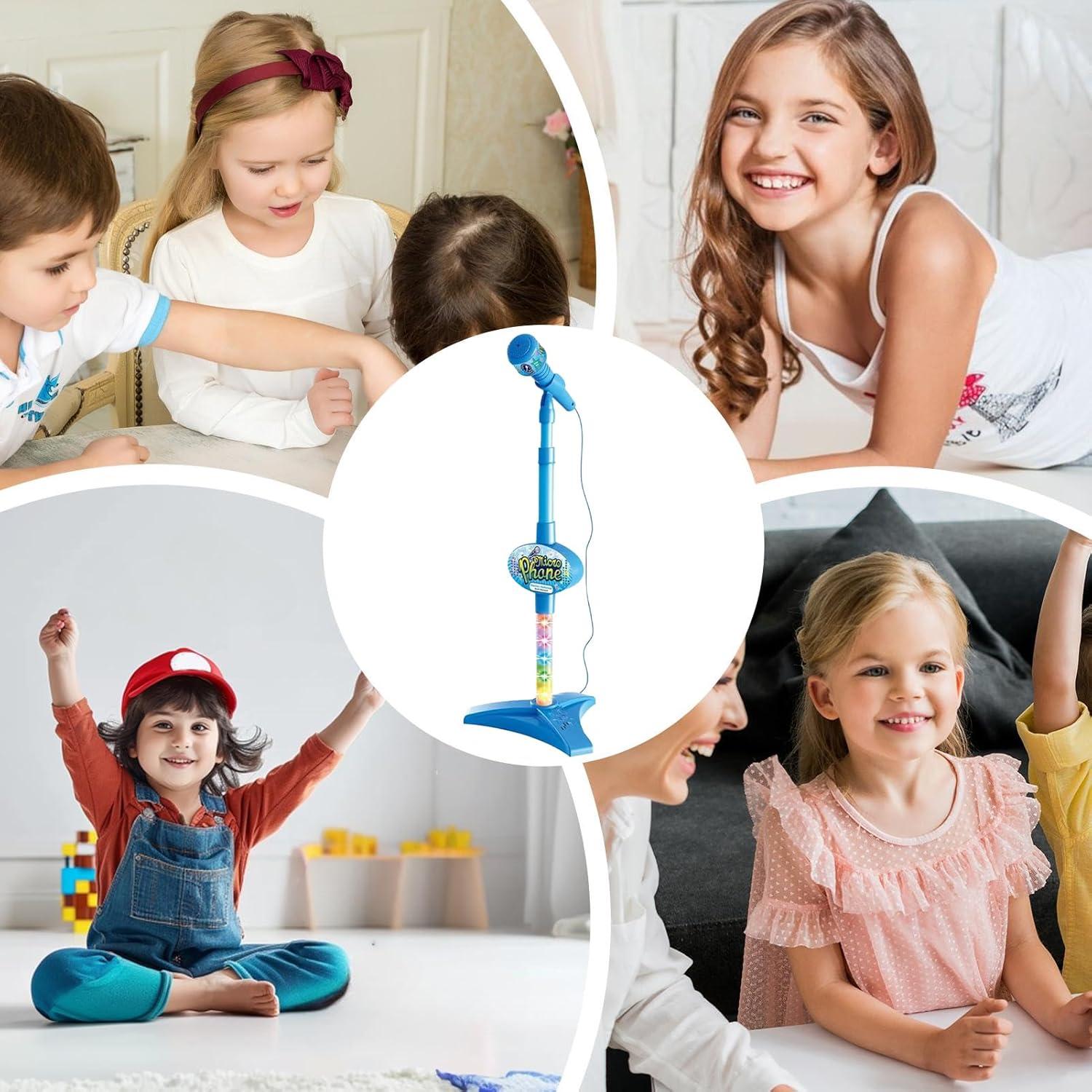 imageMicrophone pour ToutPetits Jouet de karaok sur Pied rglable de 88 cm Microphone Chantant pour avec lumires de scne Clignotantes Unit de Jeu Musical Divertissement interactif amusanBlue