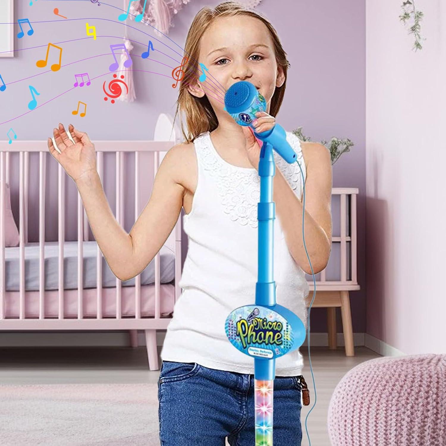 imageMicrophone pour ToutPetits Jouet de karaok sur Pied rglable de 88 cm Microphone Chantant pour avec lumires de scne Clignotantes Unit de Jeu Musical Divertissement interactif amusanBlue