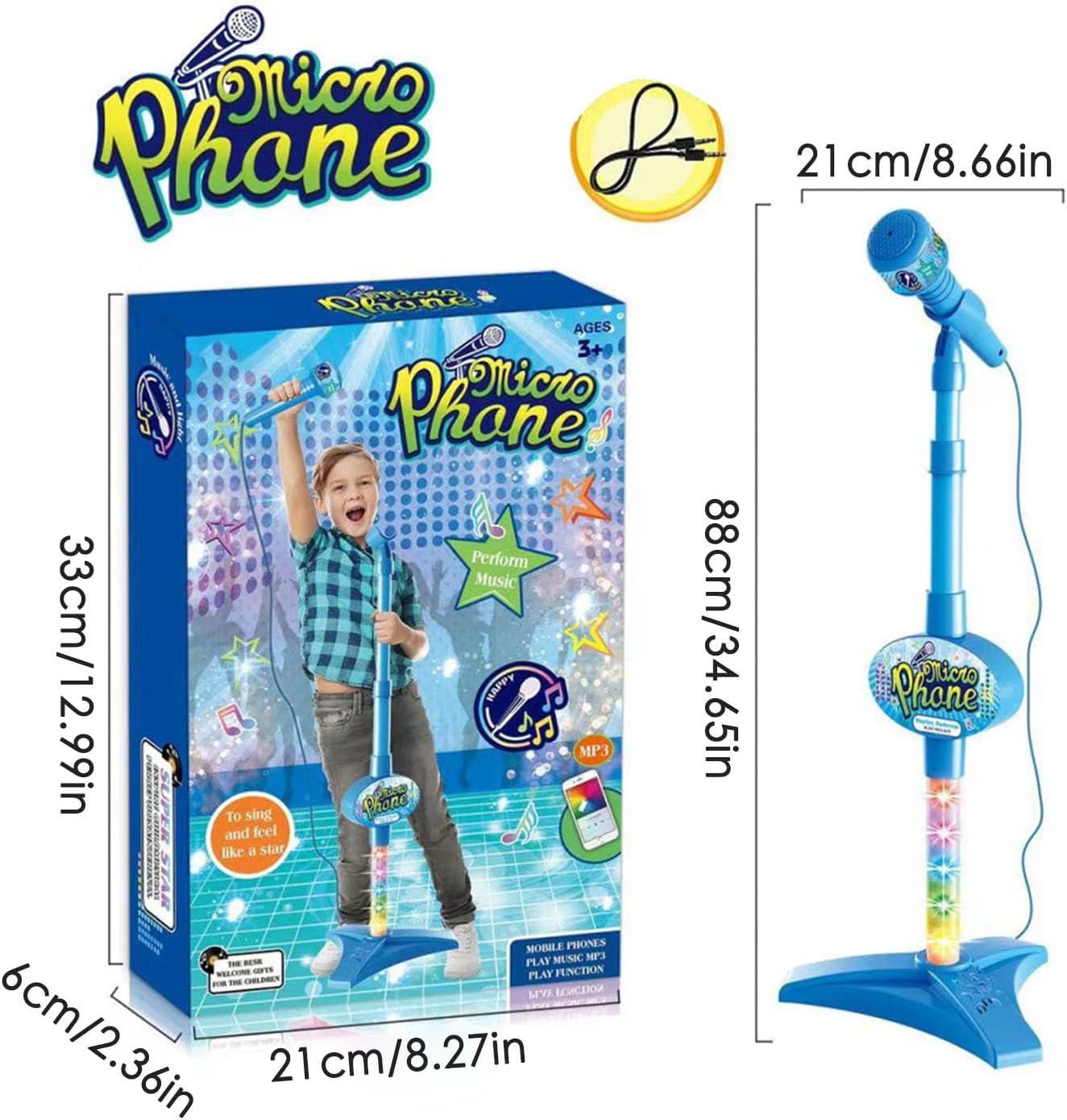 imageMicrophone pour ToutPetits Jouet de karaok sur Pied rglable de 88 cm Microphone Chantant pour avec lumires de scne Clignotantes Unit de Jeu Musical Divertissement interactif amusanBlue