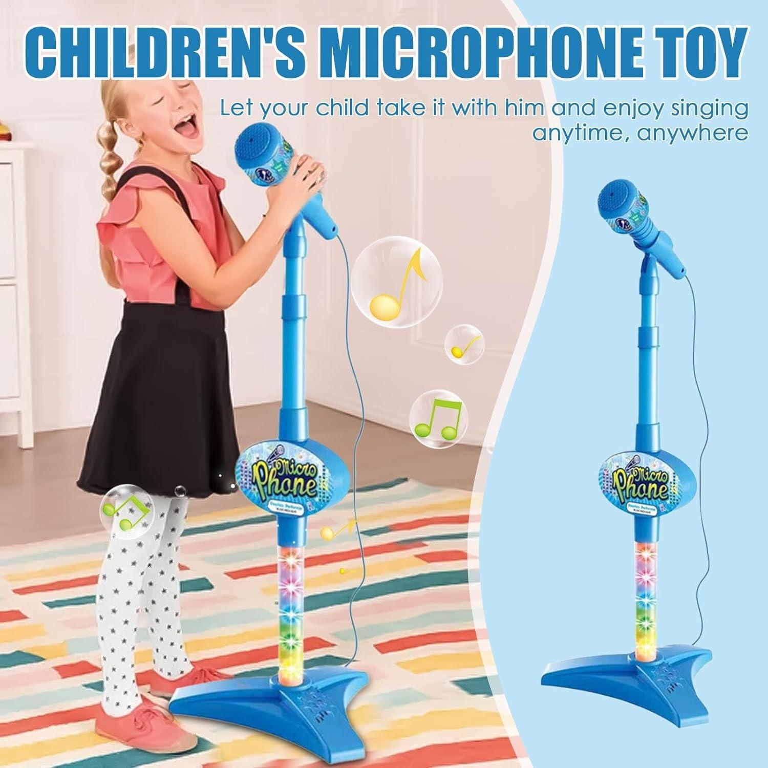 imageMicrophone pour ToutPetits Jouet de karaok sur Pied rglable de 88 cm Microphone Chantant pour avec lumires de scne Clignotantes Unit de Jeu Musical Divertissement interactif amusanBlue