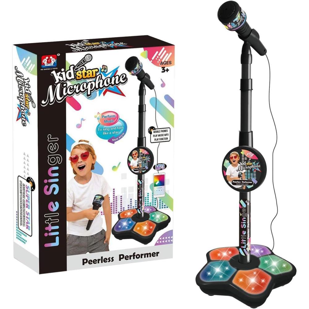 imageJouet Microphone Karaok pour Enfant avec Support Rglable Et Lumire ColoreJouet De Chant Musical pour EnfantBlack