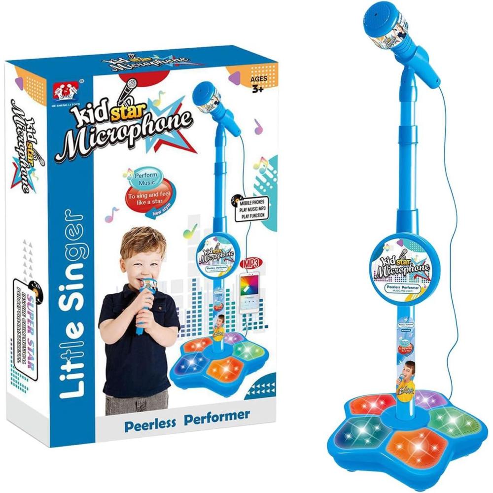 imageJouet Microphone Karaok pour Enfant avec Support Rglable Et Lumire ColoreJouet De Chant Musical pour EnfantBlue