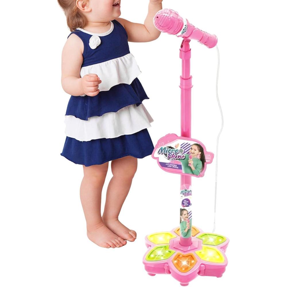 imageMicrophone Jouet Machine Chanter sans Fil avec Lumires Colores Microphone Enfant avec Support pour Passionns Dge Prscolaire Fte danniversaire Maison Salle De JeuRose