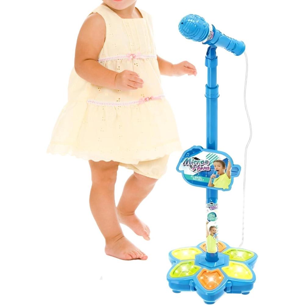 imageMicrophone Jouet pourMachine Karaoke sans Fil avec Lumire Colore Jouet Karaok avec Supportpour Passionns Dge Prscolaire Fte danniversaire Maison Salle De JeuBleu
