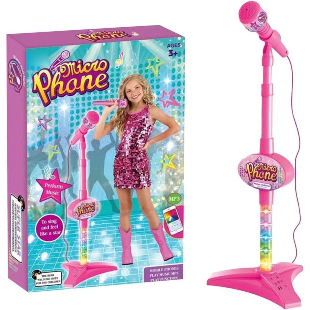 imageMicrophone pour ToutPetits Jouet de karaok sur Pied rglable de 88 cm Microphone Chantant pour avec lumires de scne Clignotantes Unit de Jeu Musical Divertissement interactif amusanPink