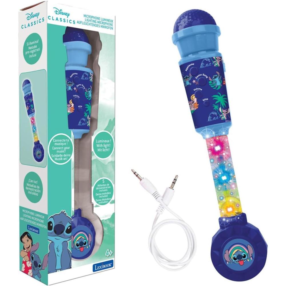 imageLexibook Disney Stitch Microphone Lumineux pour Enfant Jouet Musical HautParleur intgr Effets Lumineux Prise Auxin Bleu MIC90DLXB