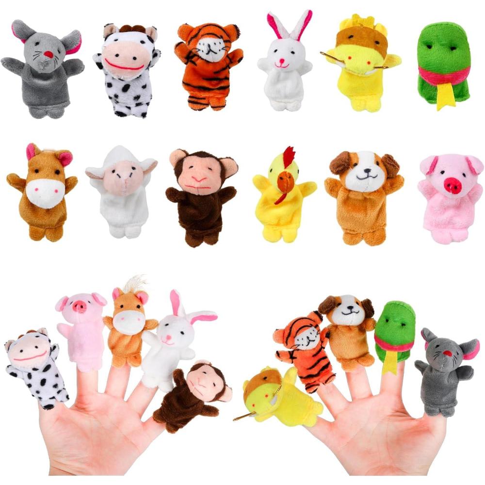 image:imageGukasxi Lot de 12 mini marionnettes doigts en peluche 12 styles de dessin anim petites figurines danimaux marionnettes doigts pour bb sac de fte