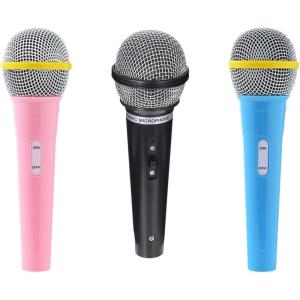 3 pièces MicrophoneJouetPlastique,Microphone en Plastique,Microphone ModèleFaux,Fauxaccessoiresdemicrophone,FauxMicrophone Jouet Simuler,pour les spectacles,les scènes,etc.(bleu + rose + noir)