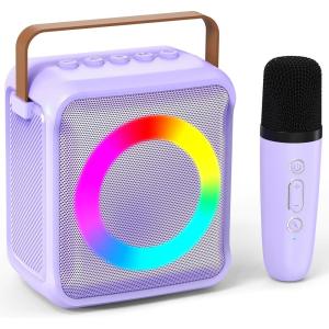 Ankuka Jouets de karaoké pour Enfants avec 2 Microphones, Karaoké Portable avec lumière LED et Effets de Changement de Voix, Cadeaux pour Enfants de 3 à 18 Ans,Beige(Violet)