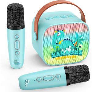 Micro Karaoke Enfant avec 2 Micro sans Fil Bluetooth, Cadeau Fille 3-12 Ans Microphone Karaoké Jouet Fille 3-12 Ans Micro Enfant pour Chanter Fille Cadeau de Noel Enfant Licorne(Bleu-Dinosaur)