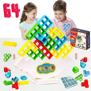 64 pièces Tetra Tower Balance Game Tetra Tower Jouet d&rsquo;Équilibre pour Enfant Blocs de Construction Jouet d&rsquo;Empilage Éducatif Interactifs Cadeau Anniversaire Noël Adulte Garcon Fille(Couleur)