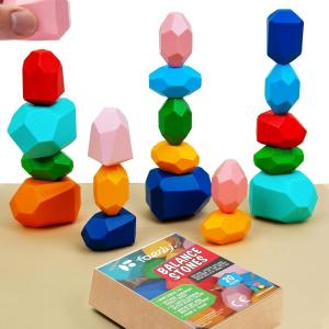 20 pièces Pierres empilables Pierres d&rsquo;équilibrage pour Enfants Jouets Montessori Jouets éducatifs en Bois Pierres en Bois Blocs de Construction Jouets en Bois Trier