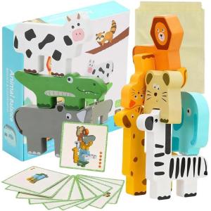 20 Pcs Jouets à Empiler en Bois Blocs Animaux Colorés Jouet D’empilement D’Animaux Mignons Blocs à Empiler Lisses Jouets Educatifs pour Les Jeux en Famille et Les Jouet pour Tout-Petits